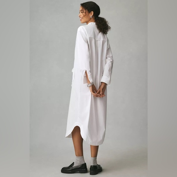 Anthropologie Maeve Valentine Midi Shirt Dress Button Down White Heart Pocket - Picture 3 of 14